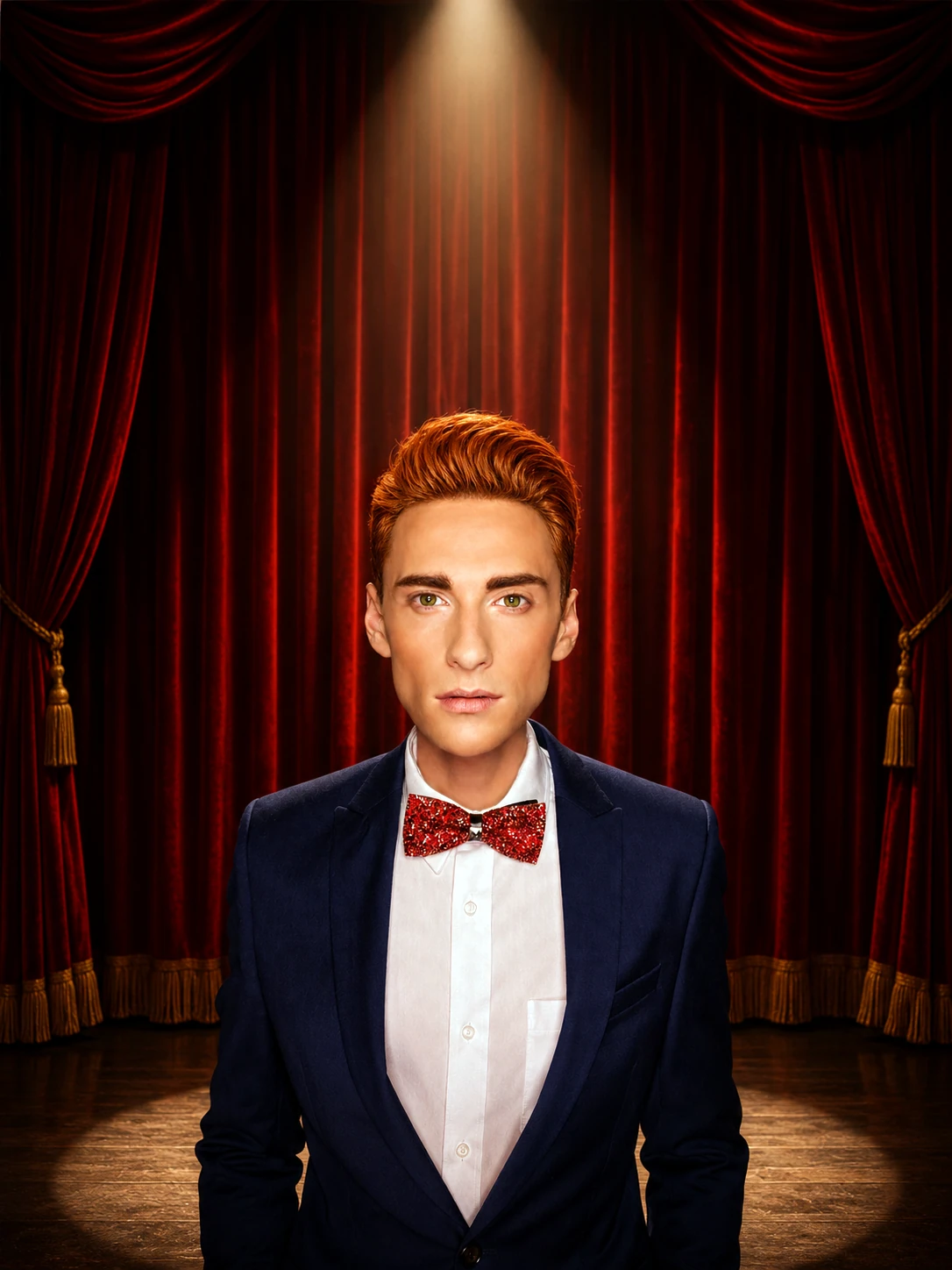 Joshua in a tuxedo on stage