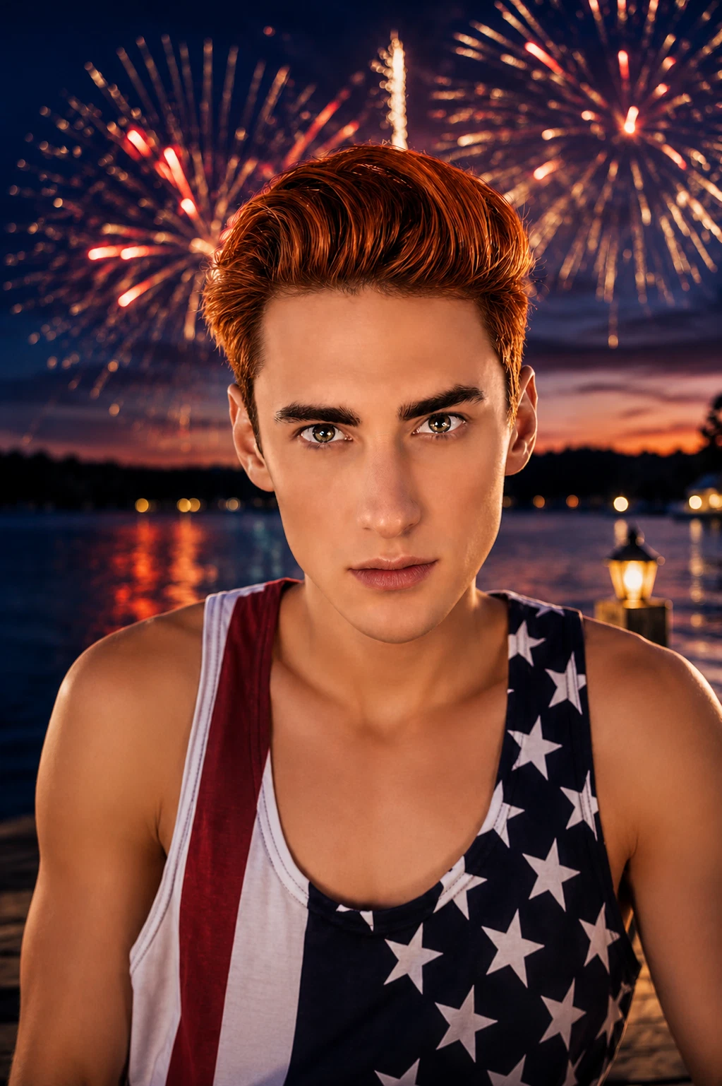 Joshua with fireworks behind him
