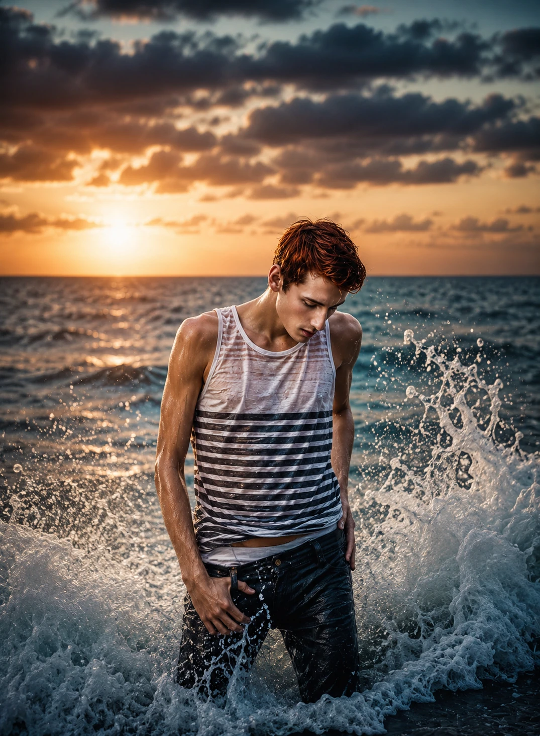 Joshua at the ocean at sunset